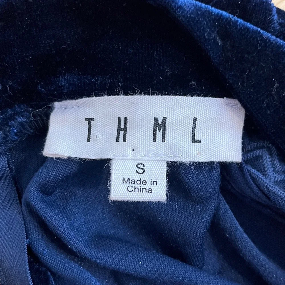 THML Navy Blue Velvet Embroidered Sleeveless Mini Shift Dress Pockets XS